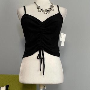 Abound Black Tie Ruched Front Cropped Tank Top NEW Small